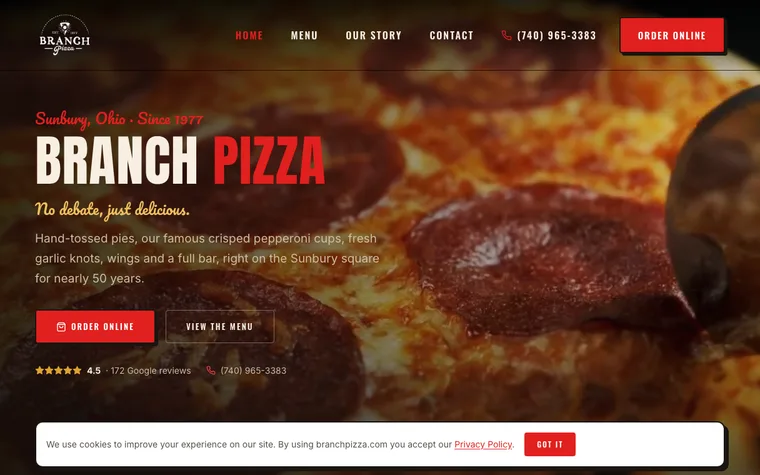 Branch Pizza website, built by Simply Visible